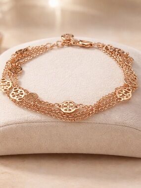 Tory Sport Rose Gold Multi-Chain Logo Disc Bracelet